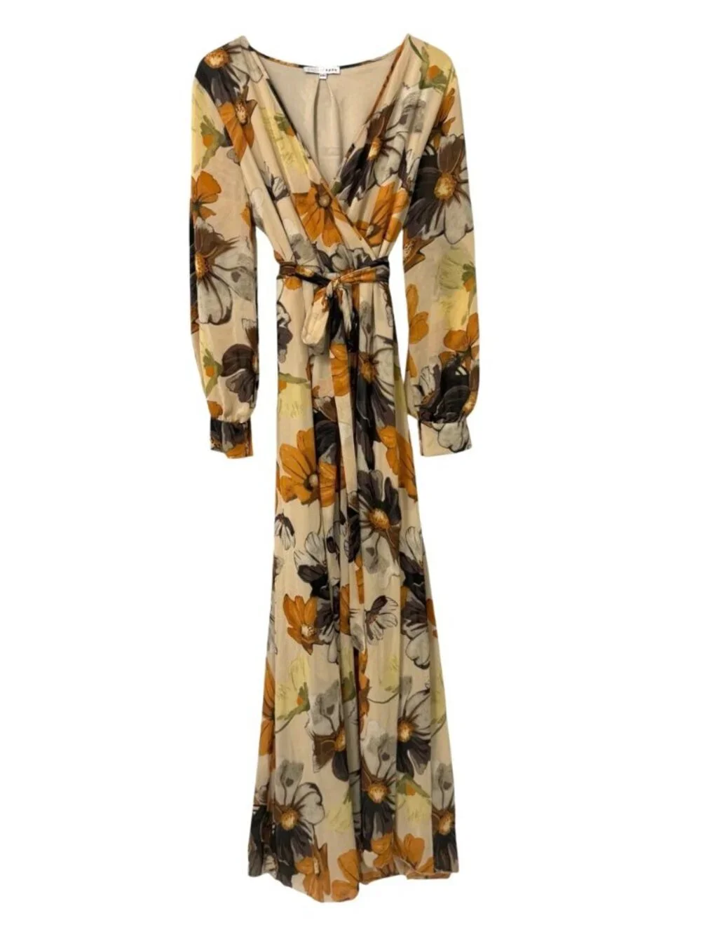 Baltic Born Womens Lydia Maxi Dress Warm Camel Floral Print Belted EUC Size XXXL - Picture 2 of 11